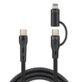 Forever Câble USB-C 60W vers USB-C et iPhone Lightning Nylon Tressé 1m Noir — image 2