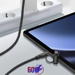Forever Câble USB-C 60W vers USB-C et iPhone Lightning Nylon Tressé 1m Noir — image 3