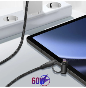 Forever Câble USB-C 60W vers USB-C et iPhone Lightning Nylon Tressé 1m Noir