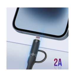 Forever Câble USB-C 60W vers USB-C et iPhone Lightning Nylon Tressé 1m Noir