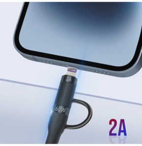 Forever Câble USB-C 60W vers USB-C et iPhone Lightning Nylon Tressé 1m Noir