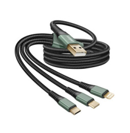 Inkax Câble USB 3 en 1 vers USB-C / Micro-USB / Lightning Tressé 1.2m Noir