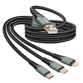 Inkax Câble USB 3 en 1 vers USB-C / Micro-USB / Lightning Tressé 1.2m Noir