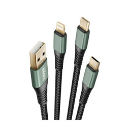 Inkax Câble USB 3 en 1 vers USB-C / Micro-USB / Lightning Tressé 1.2m Noir