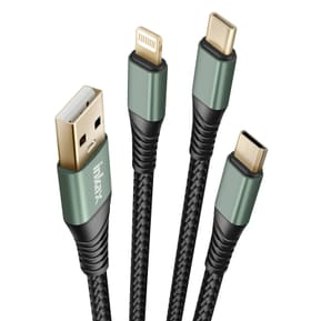 Inkax Câble USB 3 en 1 vers USB-C / Micro-USB / Lightning Tressé 1.2m Noir — image 2