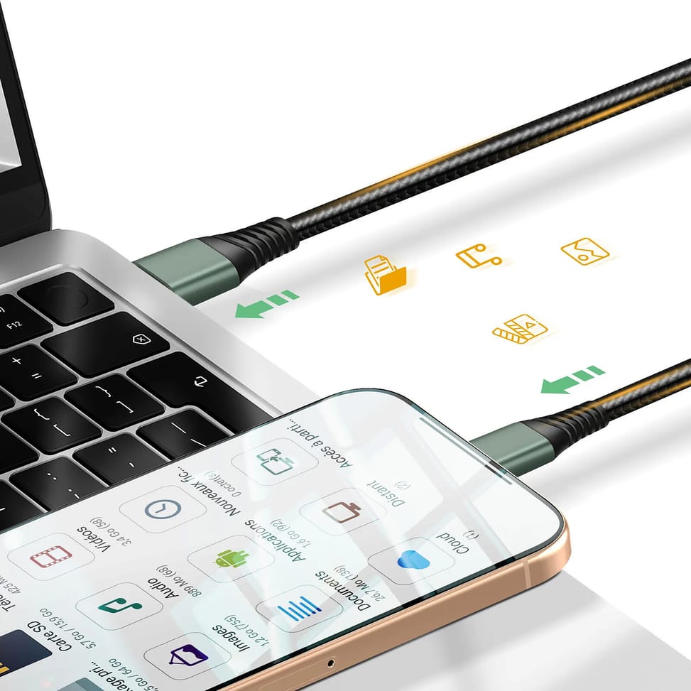 Inkax Câble USB 3 en 1 vers USB-C / Micro-USB / Lightning Tressé 1.2m Noir — image 3