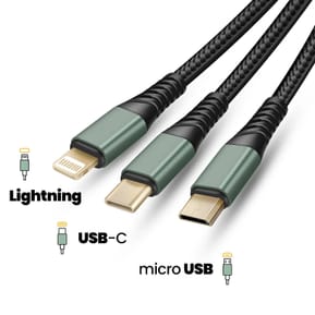 Inkax Câble USB 3 en 1 vers USB-C / Micro-USB / Lightning Tressé 1.2m Noir — image 4