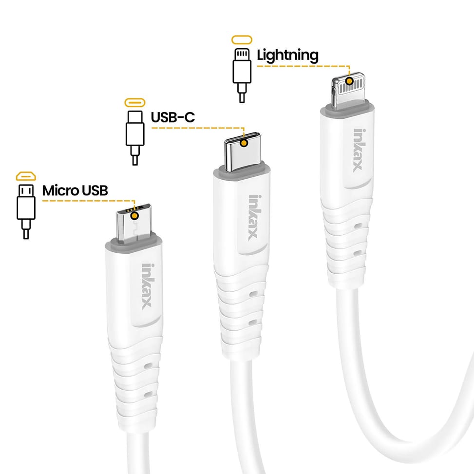 Inkax Câble USB vers Lightning - USB C et Micro USB Blanc — image 3