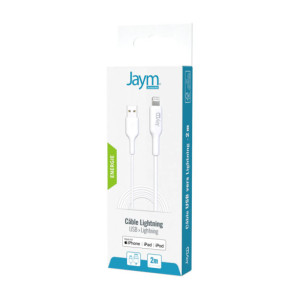 Jaym Câble de Charge et Synchronisation de donnée USB vers Lightning MFI 2,4A 2M Blanc