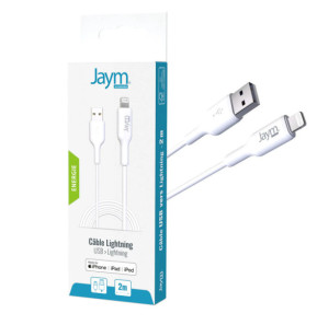 Jaym Câble de Charge et Synchronisation de donnée USB vers Lightning MFI 2,4A 2M Blanc
