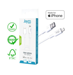 Jaym Câble de Charge et Synchronisation de donnée USB vers Lightning MFI 2,4A 2M Blanc