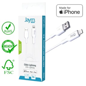 Jaym Câble de Charge et Synchronisation de donnée USB vers Lightning MFI 2,4A 2M Blanc — image 5