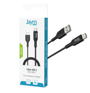 Jaym Câble de Charge et Synchronisation de donnée USB vers Type-C 2,4A 1M Noir