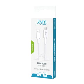 Jaym Câble de Charge et Synchronisation de donnée USB vers Type-C 2,4A 2M Blanc — image 3