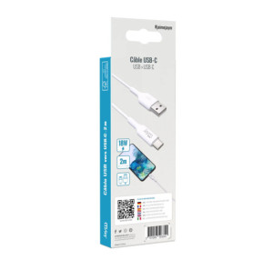 Jaym Câble de Charge et Synchronisation de donnée USB vers Type-C 2,4A 2M Blanc