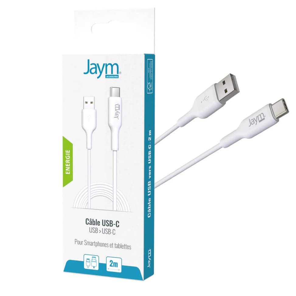 Jaym Câble de Charge et Synchronisation de donnée USB vers Type-C 2,4A 2M Blanc — image 5