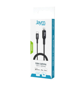 Jaym Câble de Charge et Synchronisation de donnée USB-C / Lightning MFI PD 3.0 3A 1M Noir
