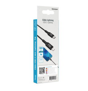 Jaym Câble de Charge et Synchronisation de donnée USB-C / Lightning MFI PD 3.0 3A 1M Noir
