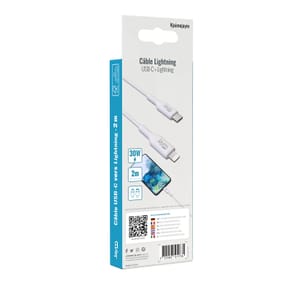 Jaym Câble de Charge et Synchronisation de donnée USB-C / Lightning MFI PD 3.0 3A 2M Blanc — image 4