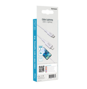 Jaym Câble de Charge et Synchronisation de donnée USB-C / Lightning MFI PD 3.0 3A 2M Blanc
