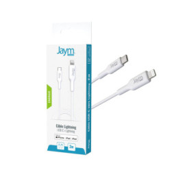 Jaym Câble de Charge et Synchronisation de donnée USB-C / Lightning MFI PD 3.0 3A 2M Blanc