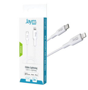 Jaym Câble de Charge et Synchronisation de donnée USB-C / Lightning MFI PD 3.0 3A 2M Blanc
