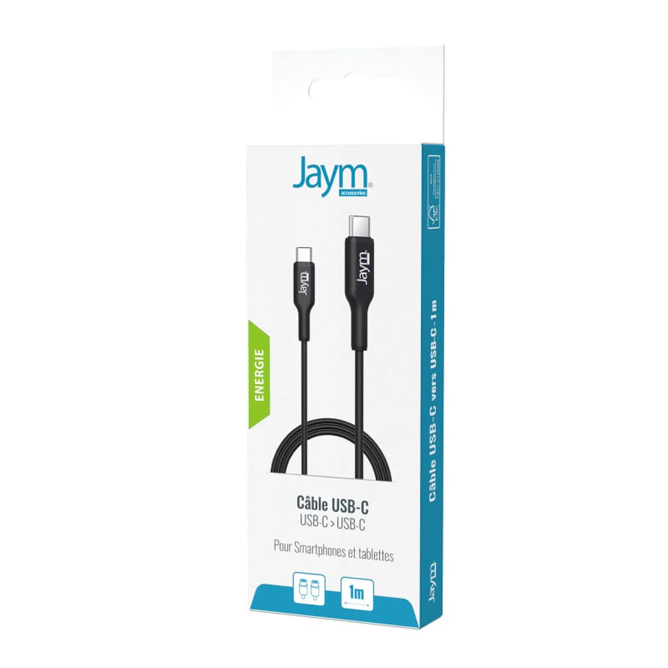 Jaym Câble de Charge et Synchronisation de donnée USB-C Vers USB-C PD 3.0 3A 1M Noir — image 4