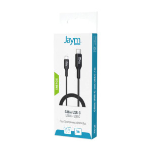 Jaym Câble de Charge et Synchronisation de donnée USB-C Vers USB-C PD 3.0 3A 1M Noir