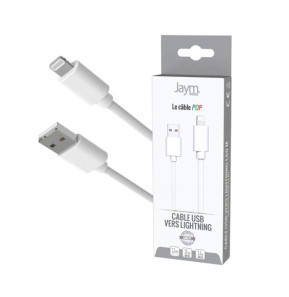 Jaym Câble Lightning vers USB-A 2,4A Charge et Synchronisation Collection POP 1,5m Blanc