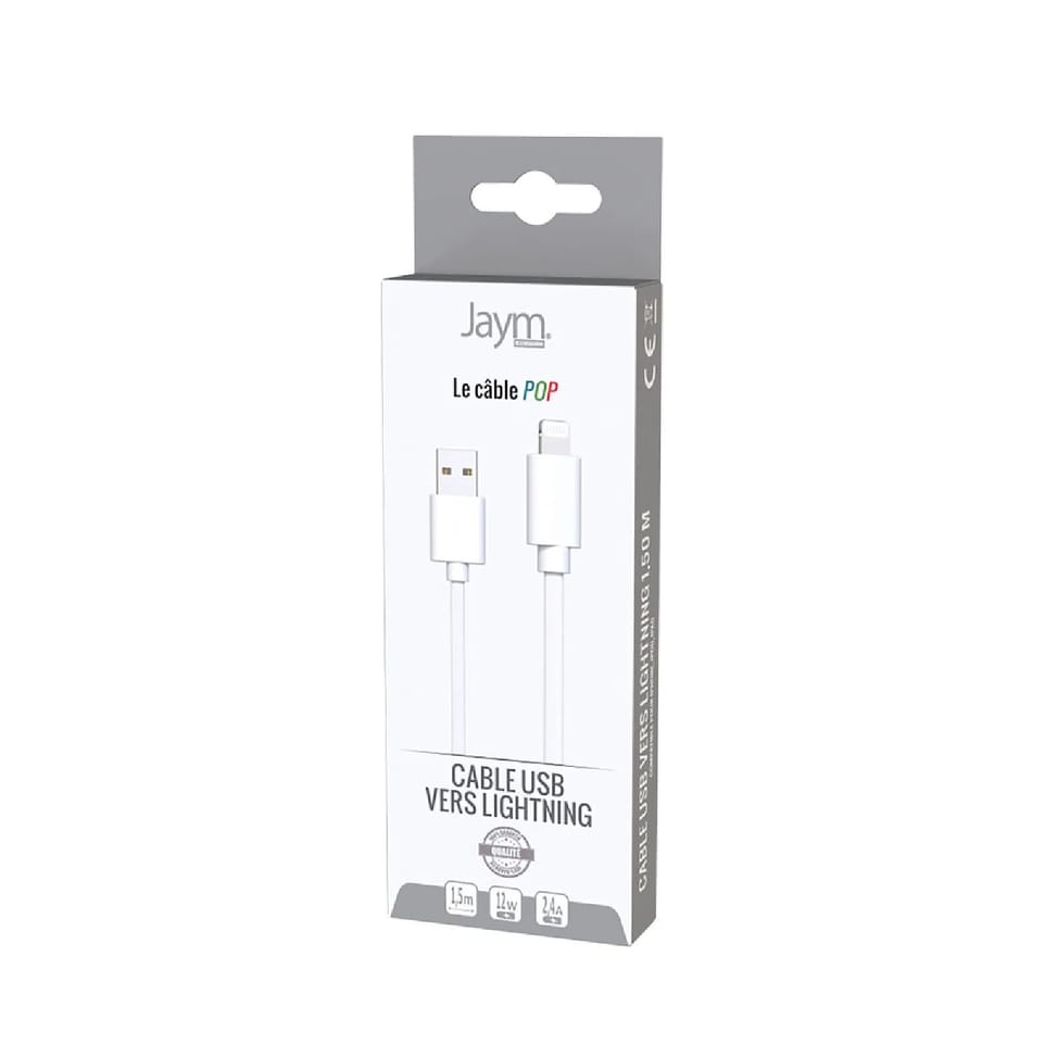 Jaym Câble Lightning vers USB-A 2,4A Charge et Synchronisation Collection POP 1,5m Blanc — image 5