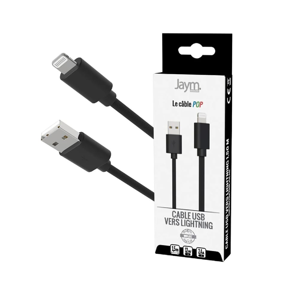Jaym Câble Lightning vers USB-A 2,4A Charge et Synchronisation Collection POP 1,5m Noir — image 3