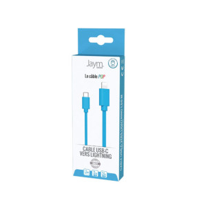 Jaym Câble Lightning vers USB-C PD 12W Charge et Synchronisation Collection POP 1,5m Bleu