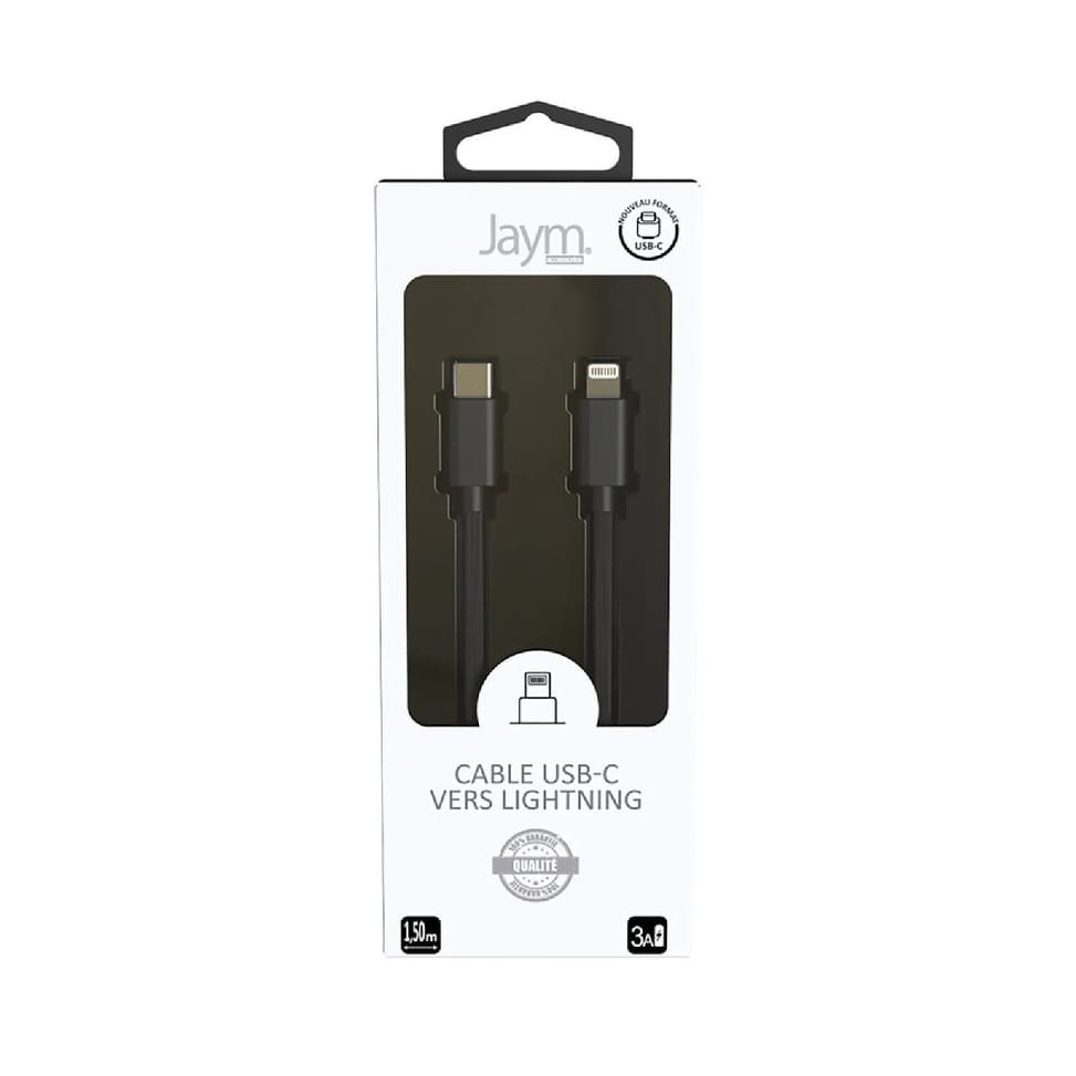 Jaym Câble Lightning vers USB-C PD 3A Charge et Synchronisation Collection POP 1,5m Noir — image 4