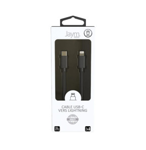 Jaym Câble Lightning vers USB-C PD 3A Charge et Synchronisation Collection POP 1,5m Noir