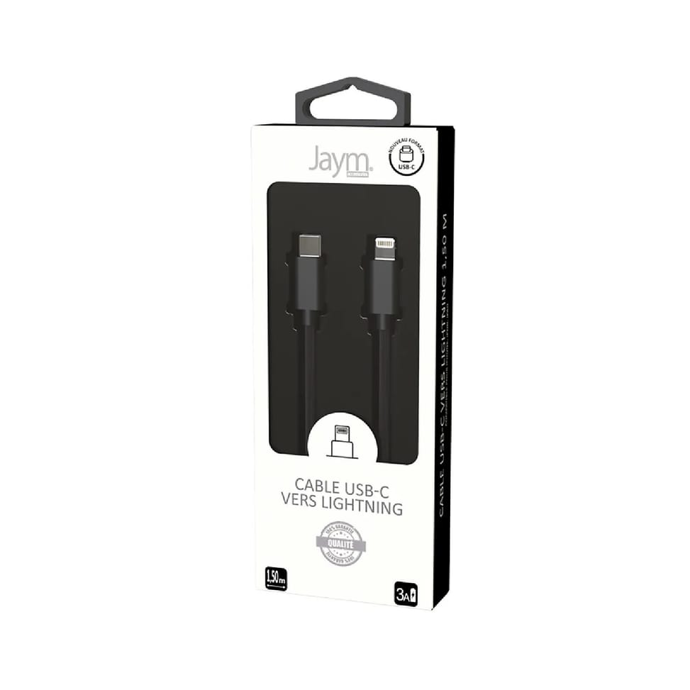 Jaym Câble Lightning vers USB-C PD 3A Charge et Synchronisation Collection POP 1,5m Noir — image 5
