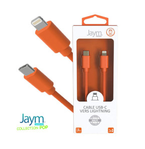 Jaym Câble Lightning vers USB-C PD 3A Charge et Synchronisation Collection POP 1,5m Orange
