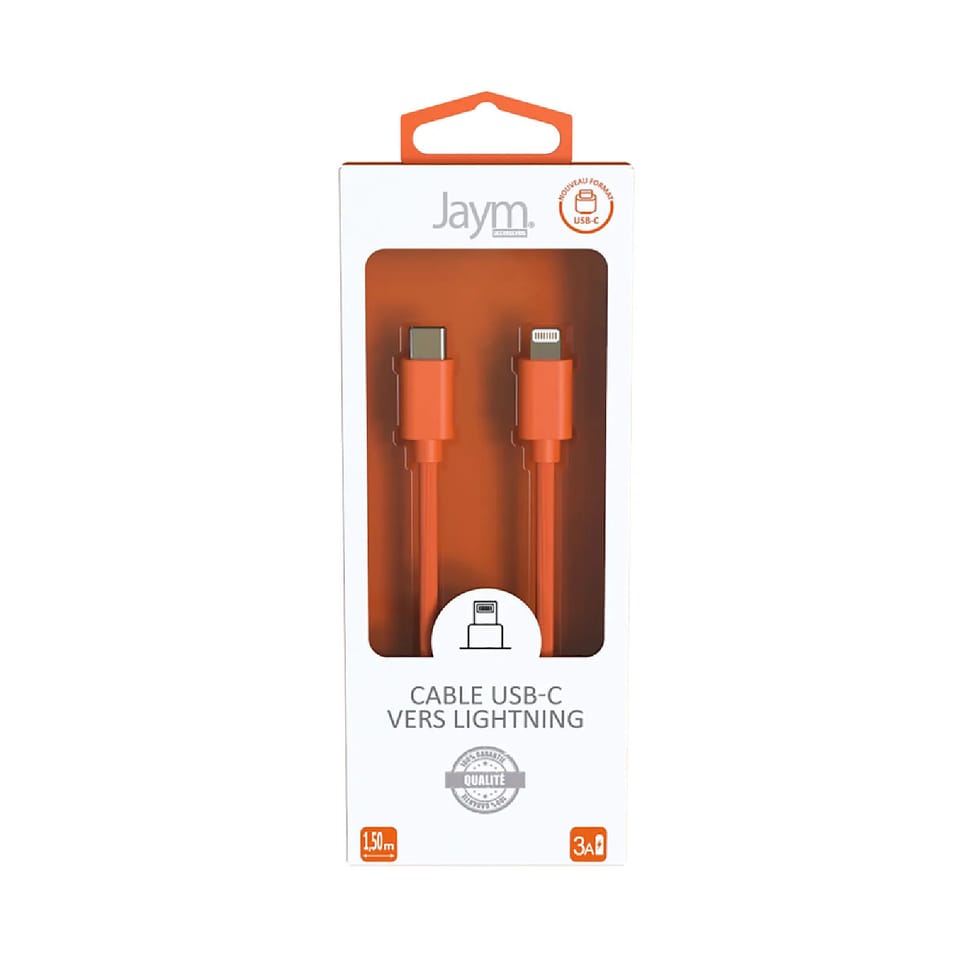Jaym Câble Lightning vers USB-C PD 3A Charge et Synchronisation Collection POP 1,5m Orange — image 4