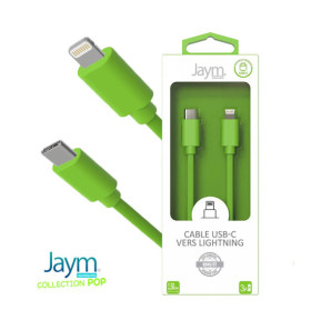 Jaym Câble Lightning vers USB-C PD 3A Charge et Synchronisation Collection POP 1,5m Vert