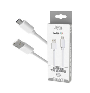 Jaym Câble Micro-USB vers USB-A 2,4A Charge et Synchronisation Collection POP 1,5m Blanc