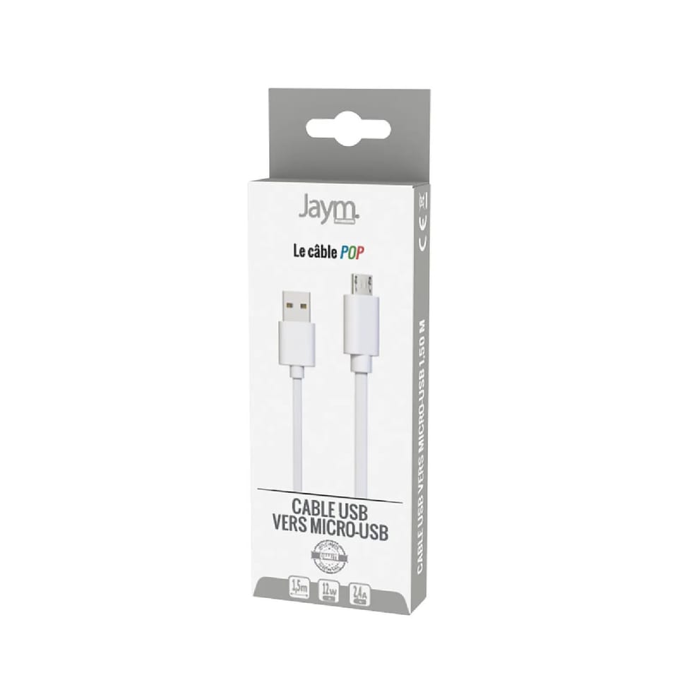Jaym Câble Micro-USB vers USB-A 2,4A Charge et Synchronisation Collection POP 1,5m Blanc — image 4
