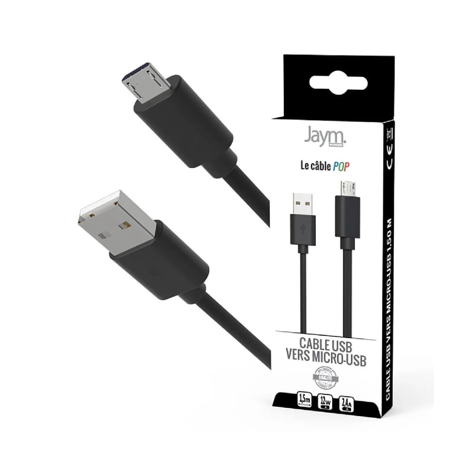 Jaym Câble Micro-USB vers USB-A 2,4A Charge et Synchronisation Collection POP 1,5m Noir — image 3