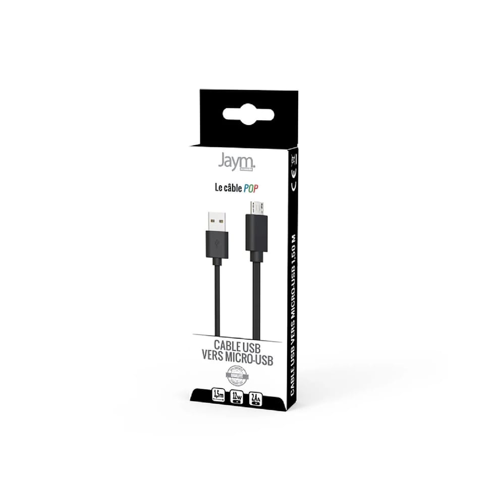 Jaym Câble Micro-USB vers USB-A 2,4A Charge et Synchronisation Collection POP 1,5m Noir — image 4