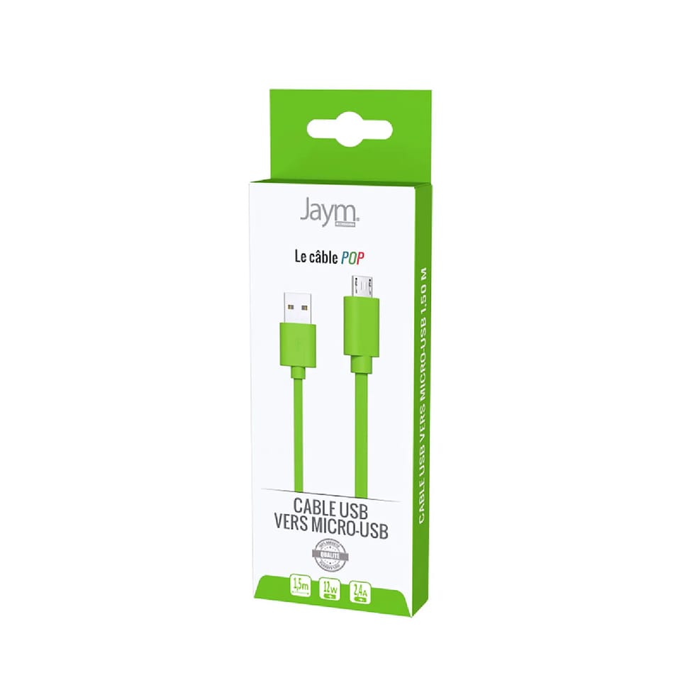 Jaym Câble Micro-USB vers USB-A 2,4A Charge et Synchronisation Collection POP 1,5m Vert — image 3