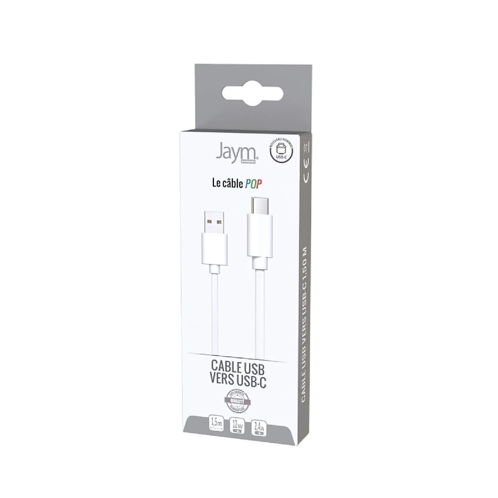 Jaym Câble USB-C vers USB-A 3A Charge et Synchronisation Collection POP 1,5m Blanc — image 3