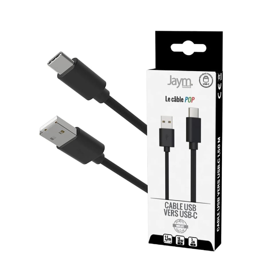 Jaym Câble USB-C vers USB-A 3A Charge et Synchronisation Collection POP 1,5m Noir — image 3