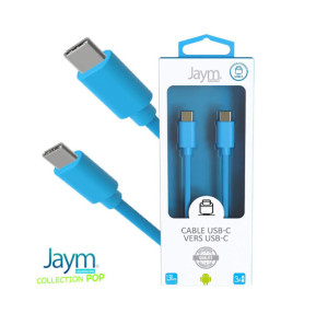 Jaym Câble USB-C vers USB-C 3A Charge et Synchronisation Collection POP 1,5m Bleu