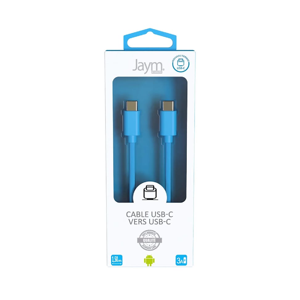 Jaym Câble USB-C vers USB-C 3A Charge et Synchronisation Collection POP 1,5m Bleu — image 4