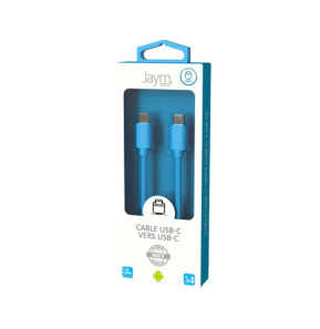 Jaym Câble USB-C vers USB-C 3A Charge et Synchronisation Collection POP 1,5m Bleu