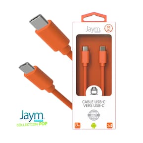 Jaym Câble USB-C vers USB-C 3A Charge et Synchronisation Collection POP 1,5m Orange — image 3