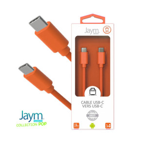 Jaym Câble USB-C vers USB-C 3A Charge et Synchronisation Collection POP 1,5m Orange